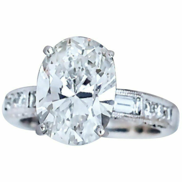 1.2ct Oval Cut Diamond Engagement Ring Milgrain Solitaire 14k White Gold Finish