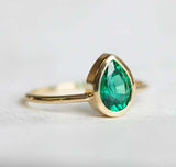 1ct Pear Green Emerald Engagement Ring 14k Yellow Gold Over Bezel Set Solitaire