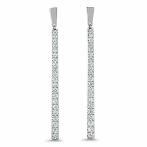 3ct Drop Earrings Round Cut Diamond Vertical Bar Design 14k White Gold Finish