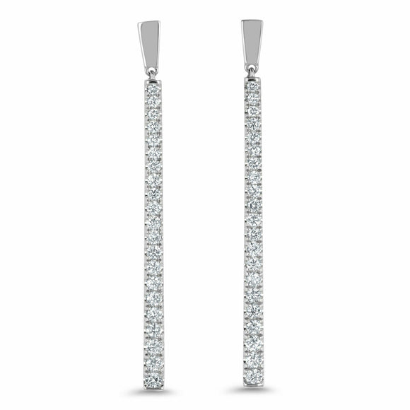 3ct Drop Earrings Round Cut Diamond Vertical Bar Design 14k White Gold Finish