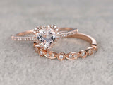 2ct Heart Cut Champagne Morganite Bridal Set Engagement 14k Rose Gold Finish New