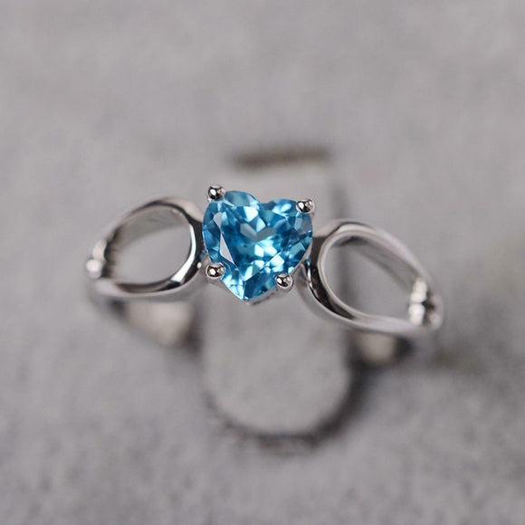 1ct Engagement Ring Heart Cut Blue Topaz Split Shank 14k White Gold Finish