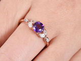 2ct Round Purple Amethyst Engagement Ring Leaf Design Accent 14k Rose Gold Over