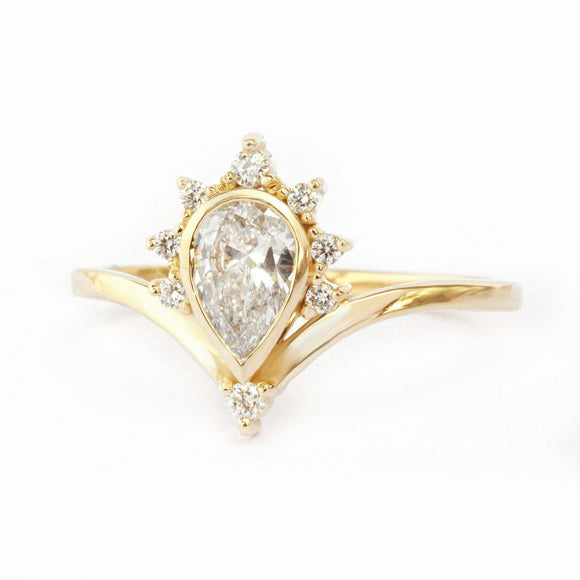 1.2ct Pear Cut Diamond Engagement Ring Princess Crown Unique 14k YellowGold Over