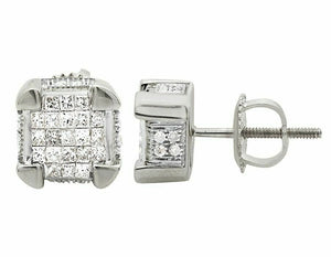 0.5ct Princess Cut Diamond Cube Hip Hop Iced Stud Earrings 14k White Gold Finish