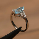 1.4ct Marquise Cut Blue Aquamarine Fancy Engagement Ring 14k White Gold Finish