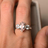 2.3ct Marquise Cut Peach Morganite Engagement Ring Trilogy 14k White Gold Finish