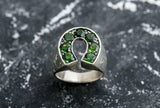 2.3ct Engagement Ring Round Cut Green Emerald Horse Shoe 14k White Gold Finish