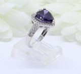 2.4ct Heart Cut Amethyst Engagement Ring Cluster Accent Halo 14k White Gold Over