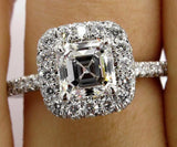 3Ct Asscher Cut Diamond Hidden Halo High Set Engagement Ring 14K White Gold Over