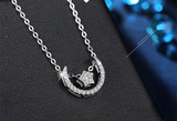 1.6ct Round Cut Diamond Pendant Chain Moon & Star Design 14k White Gold Finish