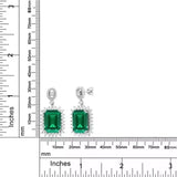 3.4ct Drop Earrings Green Emerald Cut Diamond Floral 14k White Gold Finish