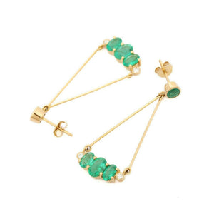 2ct Drop Earrings Oval Cut Green Emerald Dangling 14k Yellow Gold Finish