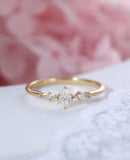 0.6ct Marquise Diamond Engagement Ring Minimalist Trilogy 18k Yellow Gold Finish