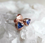 1.2ct Trillion Cut Blue Sapphire Solitaire Stud Earrings 14k Rose Gold Finish