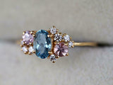 1.8ct Engagement Ring Oval Cut Blue Aquamarine Cluster 14k Yellow Gold Finish