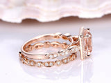 2ct Princess Peach Morganite Halo Bridal Set Engagement Ring 14k RoseGold Finish