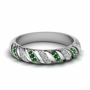 1ct Round Cut Green Emerald Half Eternity Wedding Band 14k White Gold Finish New