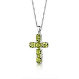 4Ct Oval Cut Green Peridot Jesus Cross Pendant 14K White Gold Finish NO CHAIN