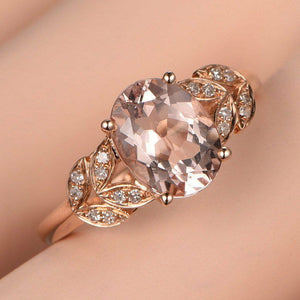 1.9ct Oval Cut Peach Morganite Bridal Halo Engagement Ring 14k Rose Gold Finish