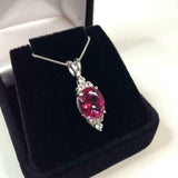 2.1ct Pink Ruby Pendant Oval Cut Diamond Petite 14k White Gold Finish NO CHAIN