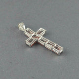 1.5ct Red Garnet Pendant Emerald Cut Christ Cross 14k White Gold Finish NO CHAIN