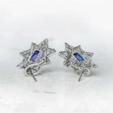 2ct Cushion Cut Blue Sapphire Halo Star Stud Earrings Women 14k WhiteGold Finish