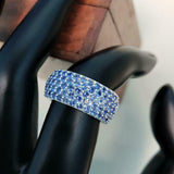 3ct Wedding Band Round Blue Sapphire Cluster Full Eternity 14k White Gold Finish