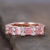 1ct Baguette Cut Pink Sapphire Fancy Design Engagement Ring 14k Rose Gold Finish