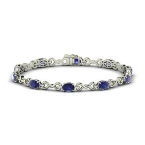 10ct Oval Cut Blue Sapphire Infinity Knot Tennis Bracelet 14k White Gold Over