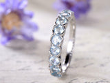 3Ct Round Blue Aquamarine Half Eternity Wedding Band Ring 14K White Gold Finish