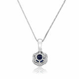 1ct Round Cut Blue Sapphire Pendant Diamond Halo 14k White Gold Finish NO CHAIN