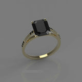 2.5ct Emerald Cut Black Diamond Engagement Ring Solitaire 14k Yellow Gold Finish