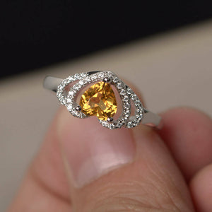 2ct Heart Yellow Citrine Double Heart Shape Engagement Ring 14k WhiteGold Finish