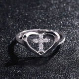 0.9ct Round Cut Diamond Engagement Ring 14k White Gold Finish Cross Heart Shape