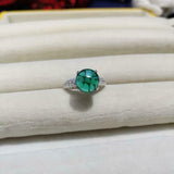 2ct Round Cut Green Emerald Diamond Round Accent Ring 14k White Gold Finish