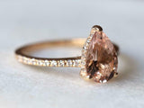 2ct Engagement Ring Pear Cut Peach Morganite Hidden Halo 14k Yellow Gold Finish