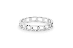 Cuban Link Open Chain Women Wedding Ring Band 14k White Gold Finish