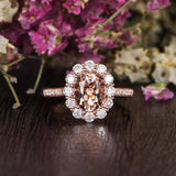 2.5ct Oval Cut Morganite Halo Flower Diamond Engagement Ring 14k Rose Gold Over