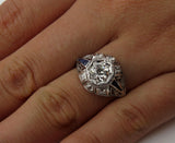 4Ct Round Diamond Sapphire Art Deco Vintage Engagement Ring 14K White Gold Over