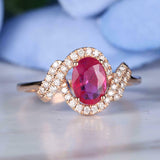 2.5ct Oval Cut Pink Ruby Twist Halo Solitaire Engagement Ring 14k Rose Gold Over