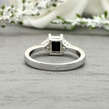 1.4ct Engagement Ring Emerald Black Diamond Solitaire Petite 14k White Gold Over