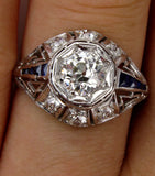 4Ct Round Diamond Sapphire Art Deco Vintage Engagement Ring 14K White Gold Over