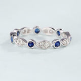 1ct Round Cut Blue Sapphire Bezel Set Eternity Wedding Band 14k WhiteGold Finish