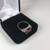 2.5ct Emerald Cut Pink Ruby Diamond Trilogy Engagement Ring 14k White Gold Over