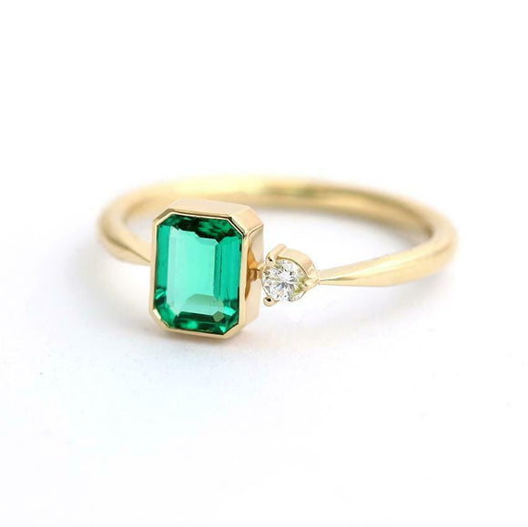 1ct Green Emerald Engagement Ring 14k Yellow Gold Finish Solitaire Single Accent