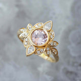 2.25ct Round Cut Morganite Engagement Ring Floral Art Deco 14k YellowGold Finish