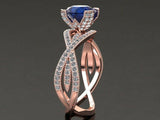 2.3ct Round Blue Sapphire Infinity Split Band Cocktail Ring 14k Rose Gold Finish