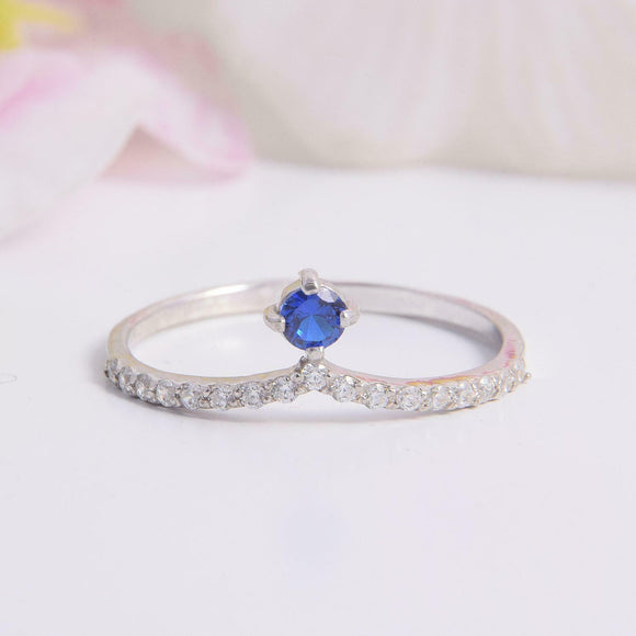 1.2ct Round Cut Blue Sapphire Engagement Ring Curved Shape 14k White Gold Finish