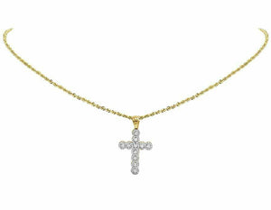 1.2ct Round Cut Diamond Pendant Halo Cluster Cross 14k Yellow Gold Over NO CHAIN